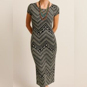 American Dream Black White Floral Print Stretchy Soft Maxi Dress Size Medium